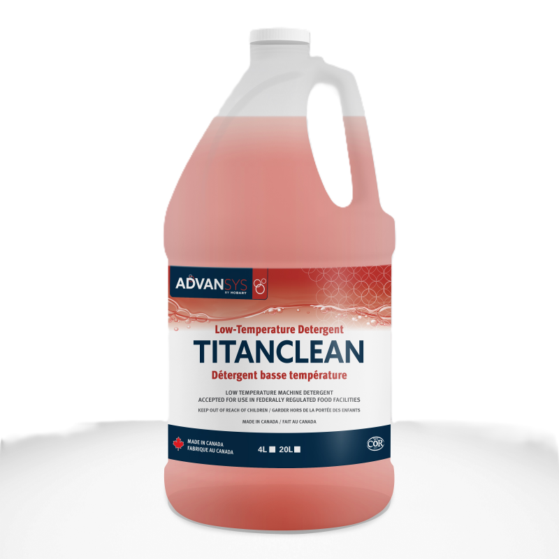 Détergent de lavage commercial basse température Hobart TITANCLEAN-1, caisse de 4 bidons de 4 litres