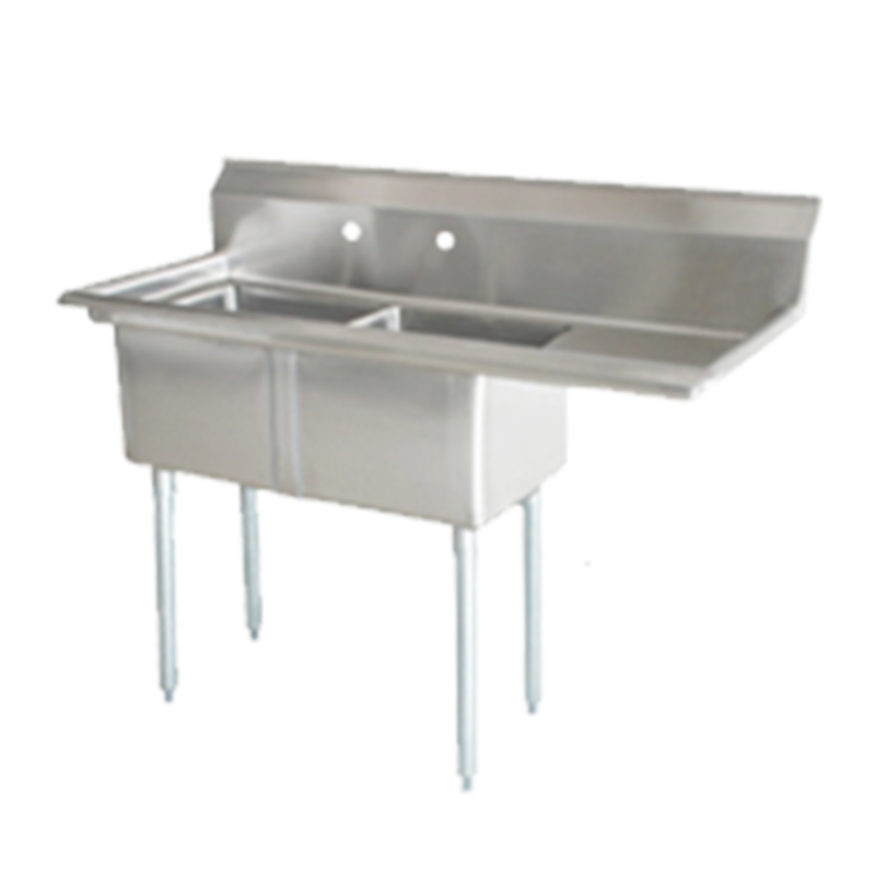 Omcan 25257 Évier de cuisine commercial à 2 bacs avec égouttoir à droite - 74,5" x 29,5"