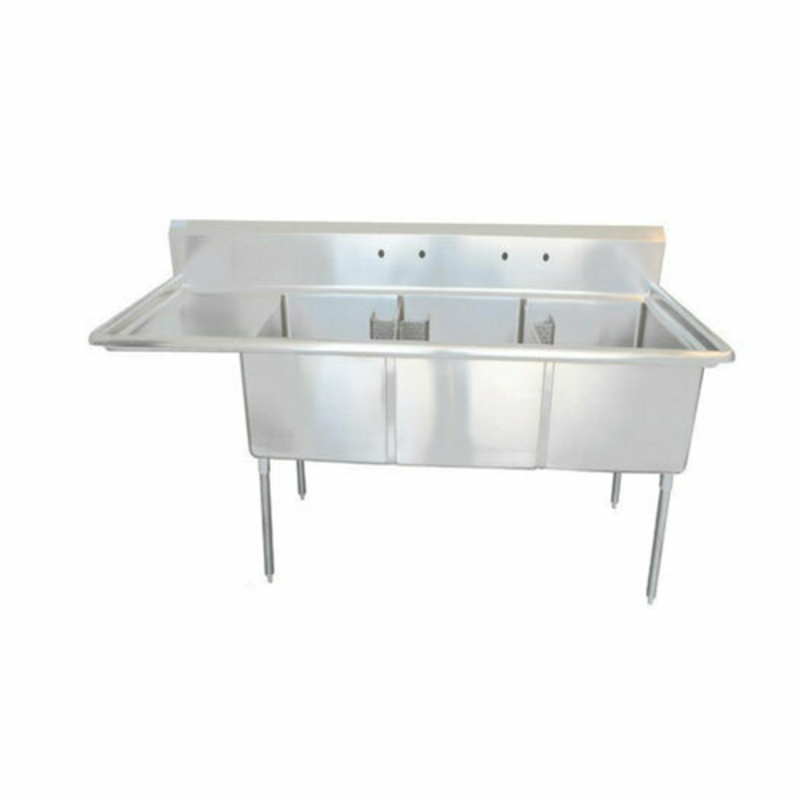 EFI SI824-3L 3-Compartment Commercial Pot Sink with Left Drainboard