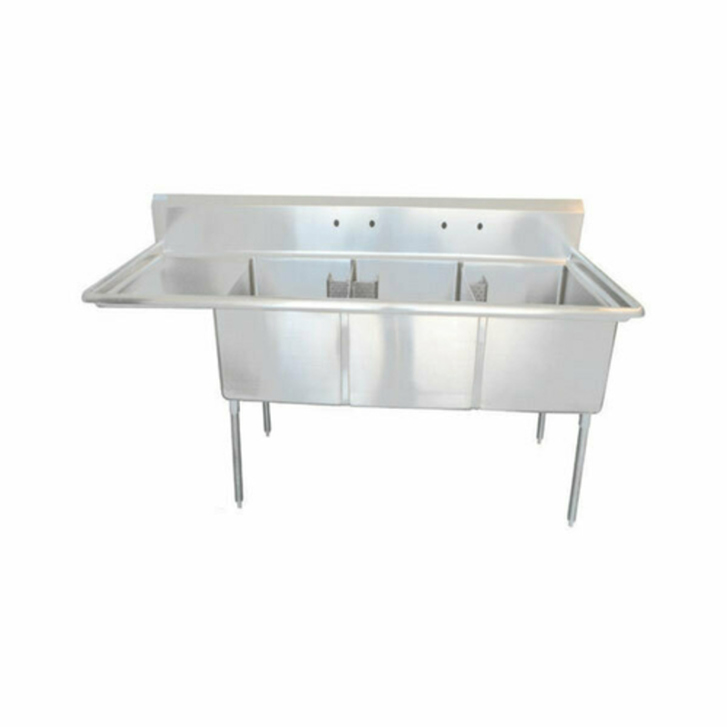 EFI SI818-3LC 74.5-Inch Commercial 3-Compartment Sink with Left Drainboard