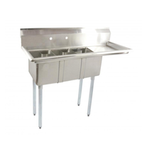 Omcan 39763 Évier commercial compact en acier inoxydable à 3 compartiments avec égouttoir à droite