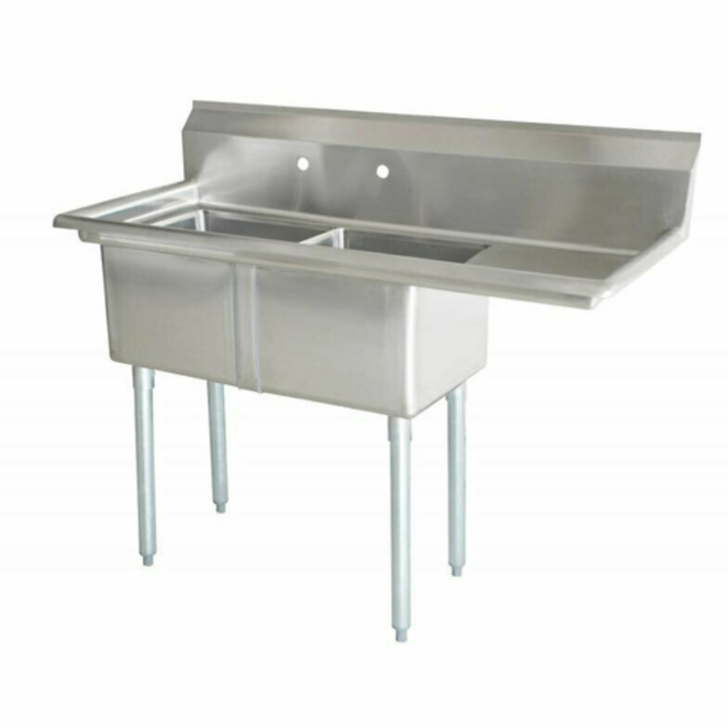 Omcan 43781 56.5-Inch Double-Bowl Commercial Pot Sink with Right Drainboard