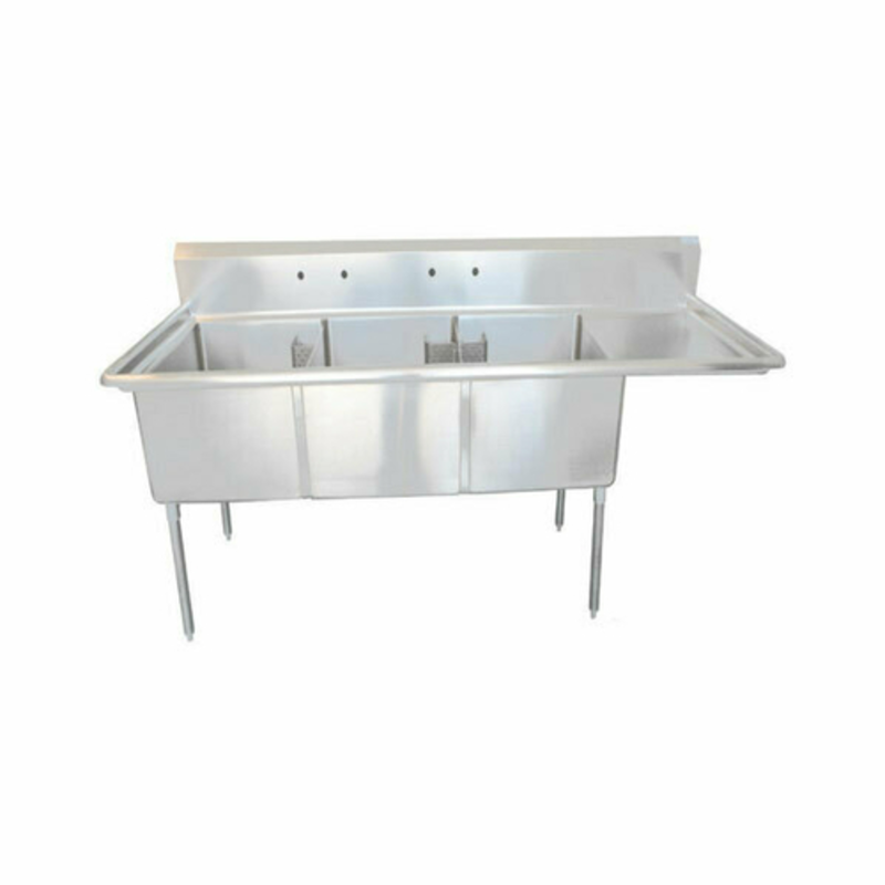 EFI SI818-3R Heavy-Duty Stainless Steel 3-Compartment Sink with Right Drainboard