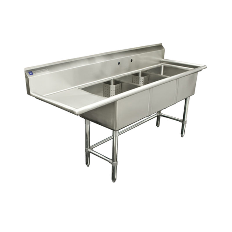 Thorinox TTS-1818-L18 3-Compartment Commercial Sink with 18-Inch Left Drainboard