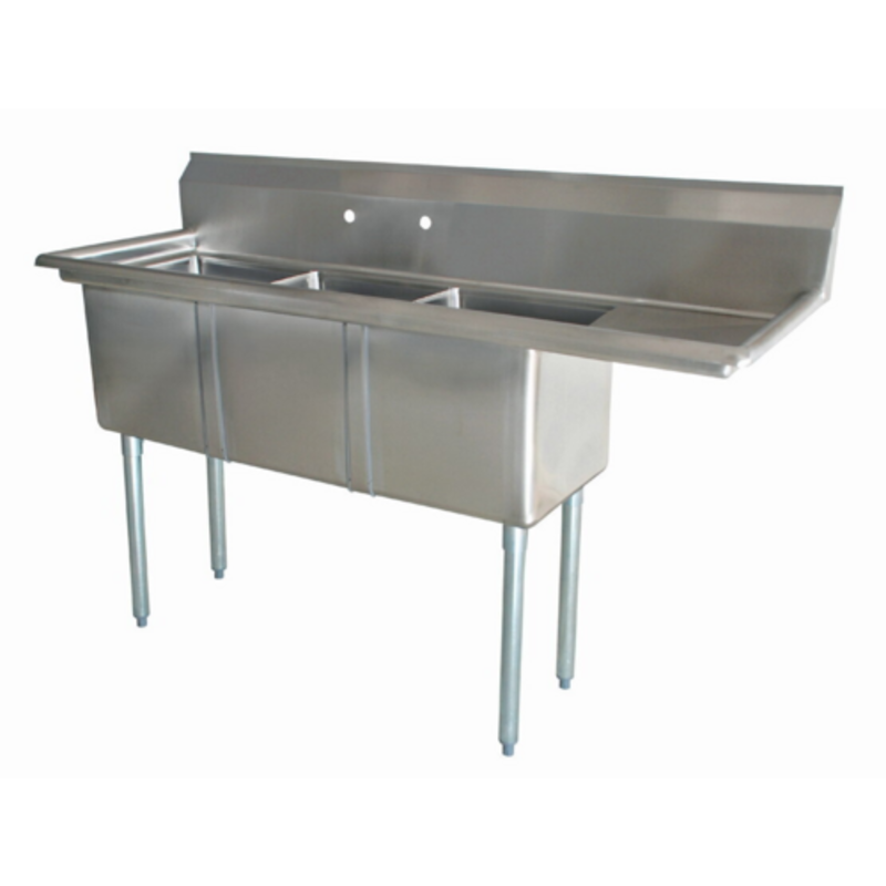 Omcan 25272 Commercial 3-Compartment Stainless Steel Sink with Right Drainboard