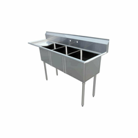 Omcan 43775 74.5-Inch Three-Compartment Commercial Sink with Left Drainboard