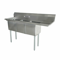 Omcan 43777 74.5-Inch 3-Compartment Stainless Steel Pot Sink with Right Drainboard