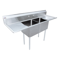 Omcan 25258 96-Inch Two-Bowl Commercial Sink with Dual Drainboards