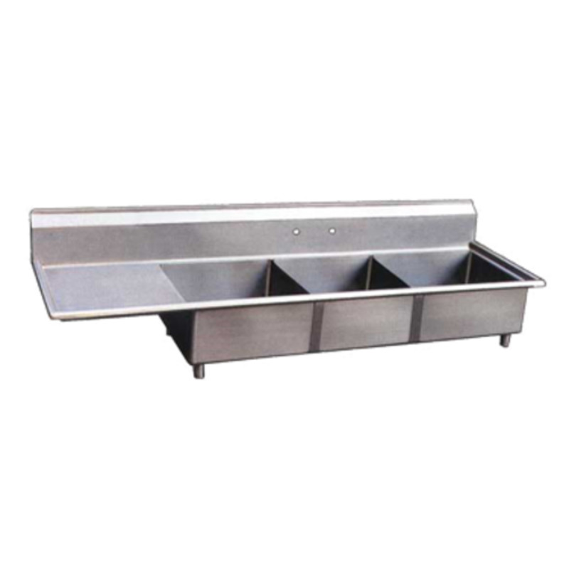 Omcan 22115 75-Inch Commercial 3-Compartment Sink with Left Drain Board