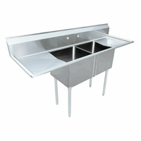Omcan 43793 96-Inch Heavy-Duty 2-Compartment Commercial Sink with Dual Drainboards